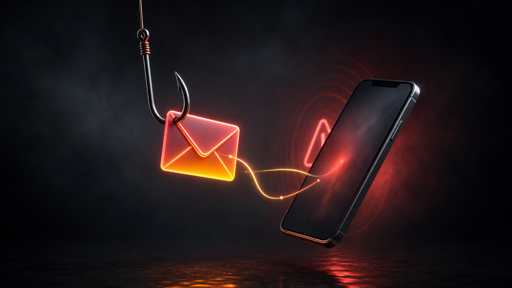 Фишинговая приманка: крючок с конвертом тянется к смартфону