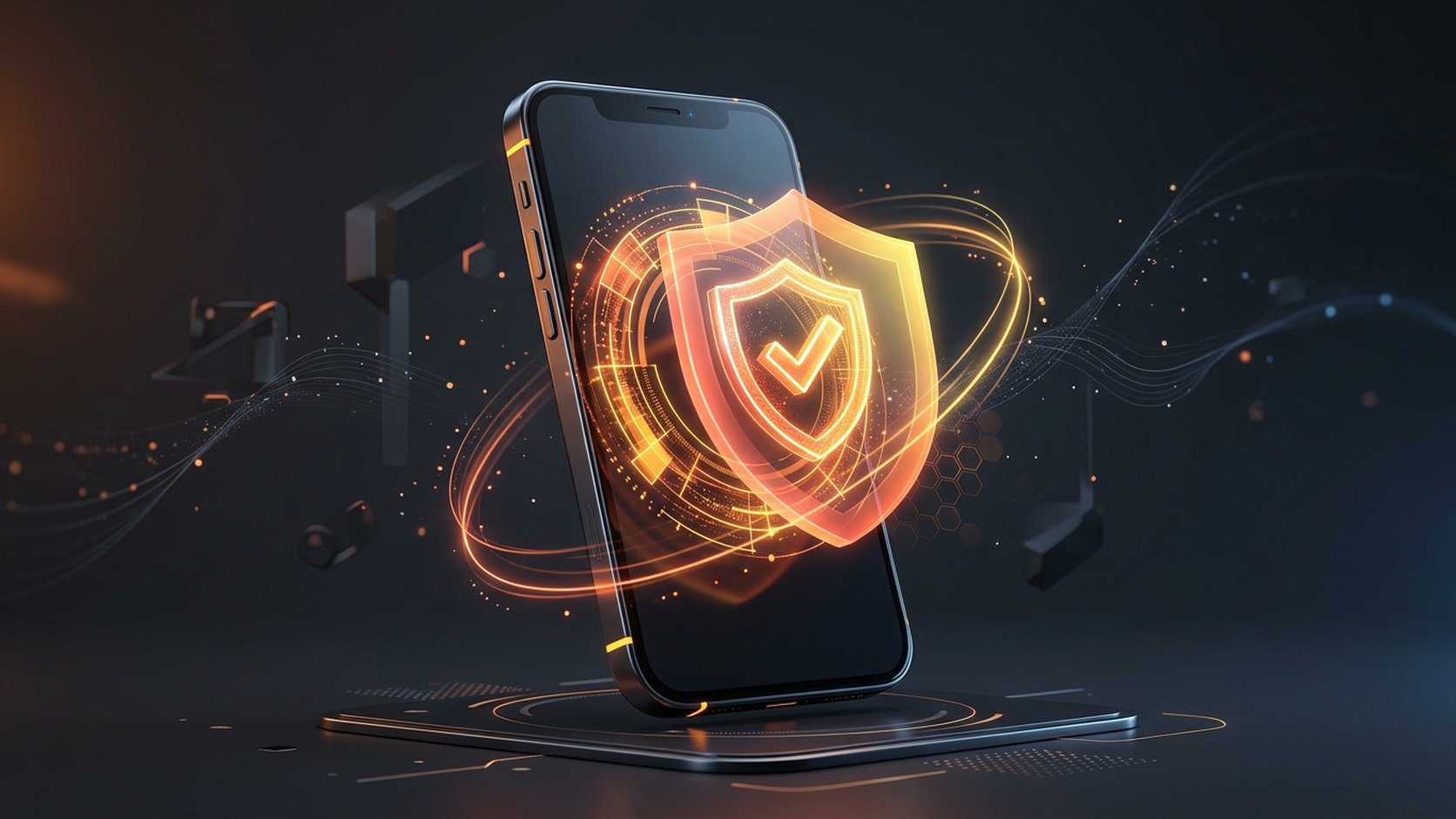 Смартфон с градиентным щитом и кольцом подтверждения входа